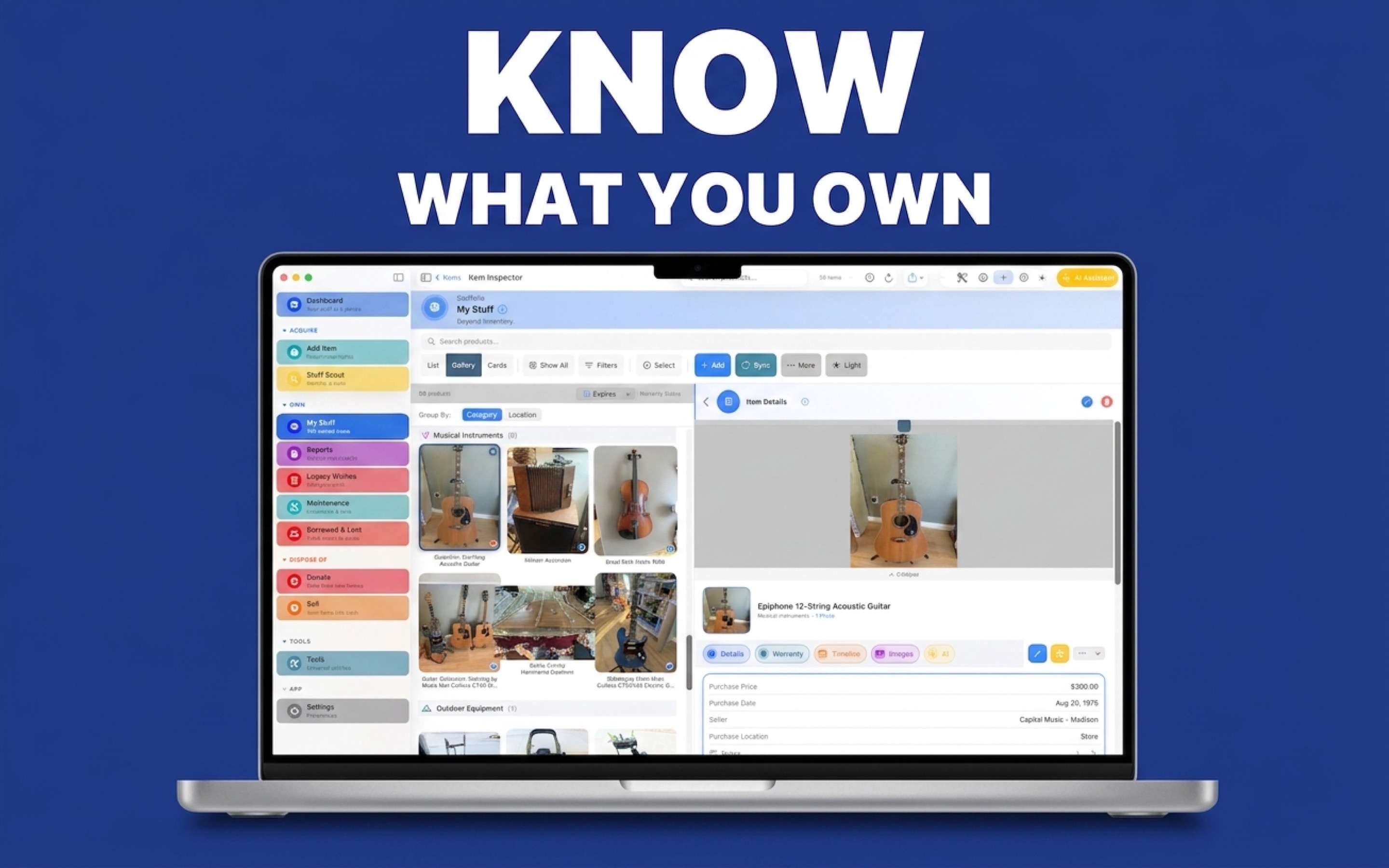 Stuffolio macOS screenshot: Know what you own